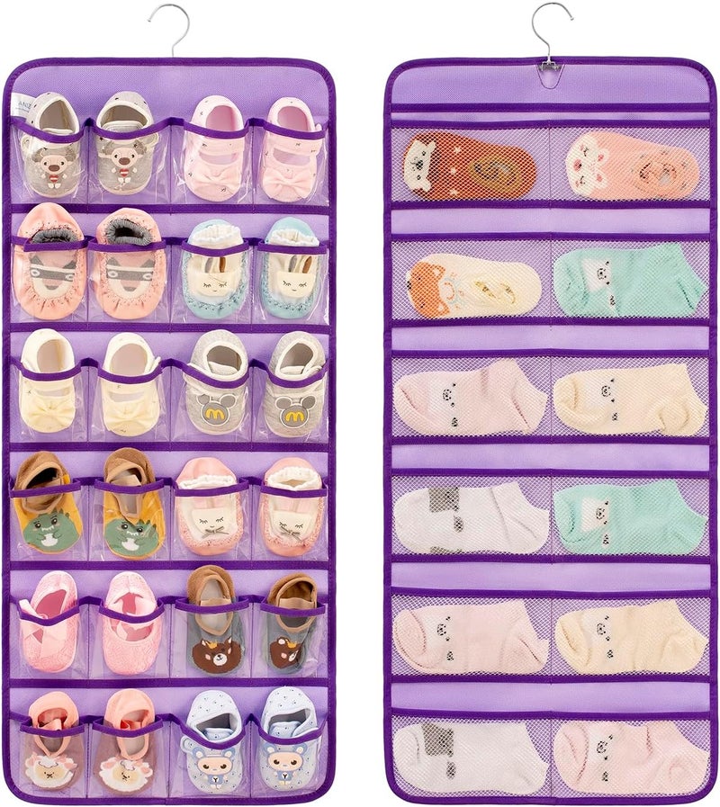 ANIZER Dual-sided Hanging Baby Shoes Organizer Closet Toddler Shoe Storage Holder for Kids Bow Socks Underwear (PURPLE) - Image 1
